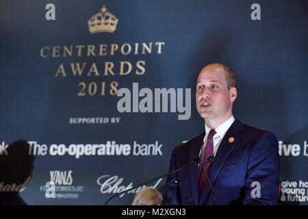 The Duke of Cambridge makes a speech during the 2018 Centrepoint Awards at Kensington Palace in London. Stock Photo