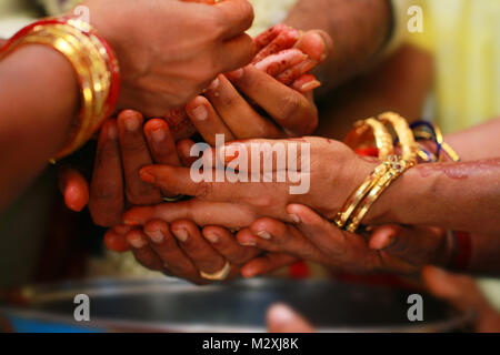 Wedding Couple Nice Hands, Amazing hindu wedding ceremony. Stock Photo