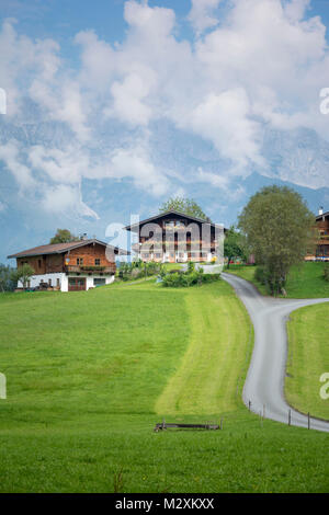 Austria, Tyrol, Reith bei Kitzbuehel, farms close Reith. Stock Photo