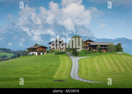 Austria, Tyrol, Reith bei Kitzbuehel, farms close Reith. Stock Photo