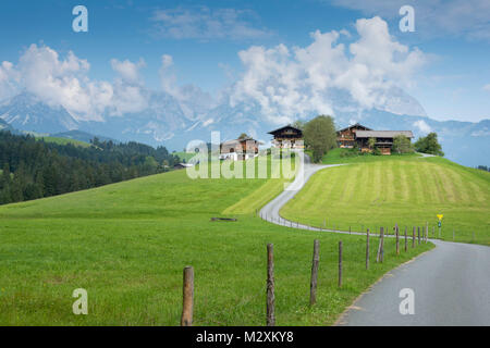 Austria, Tyrol, Reith bei Kitzbuehel, farms close Reith. Stock Photo