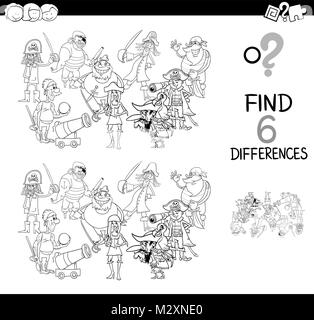 differences game with cartoon pirates coloring page Stock Vector Image ...