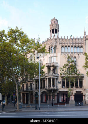 Barcelona, Spain, Catalonia, The Casa Lleó-Morera in the boulevard Passeig of Gracia in Barcelona in linear representation, Streetline multi perspective photography, detail of panorama.