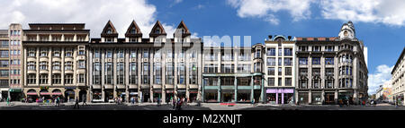 Saxony, Leipzig, Nikolaistrasse close furrier to buildings close Brühl, street front, shopping, road train in linear representation, Streetline multi perspective photography Stock Photo