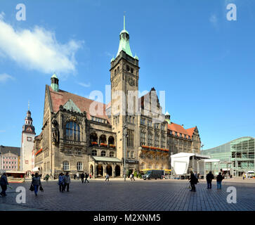Chemnitz, Saxony, city hall on the marketplace, Stock Photo