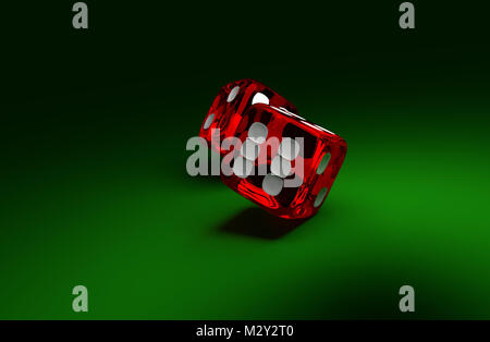Two rolliing dices on green casino table. Concept of gambling. Stock Photo