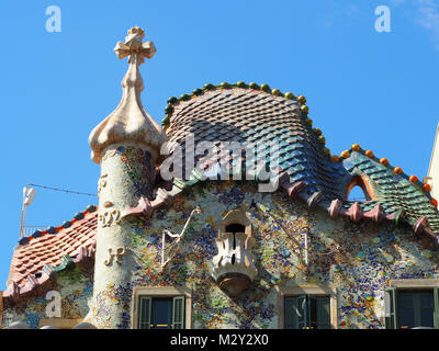 View of Casa Batllo in Barcelona, Spain. It is a modernist building that was designed by Antonio Gaudi and built between 1904 and 1906. Stock Photo