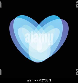 Blue abstract heart symbol on black background, unusual isolated vector logo. Unconventional love icon on black background. Stock Vector