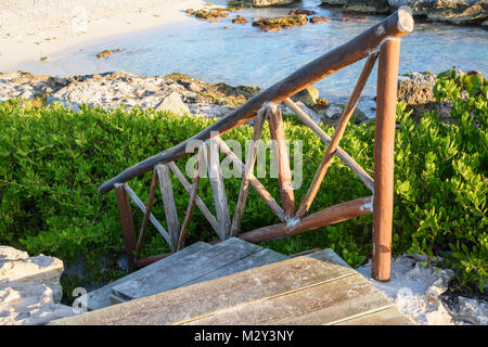 View of a Mayan ladder located near Mayan ruins. Riviera Maya, Cancun, Mexico. Stock Photo