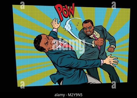 beating two fighting men, strong punch Stock Vector