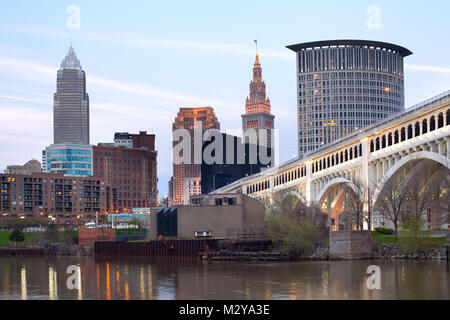 Downtown skyline of the city of Cleveland, Ohio Stock Photo