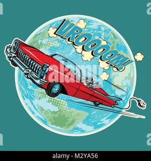 Electric vehicle with an astronaut flying in space over the plan Stock Vector