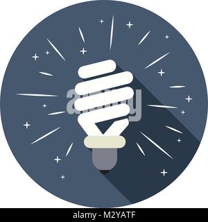 vector symbol of energy saving lamp with sparkles. alternative electric light bulb icon isolated on white background. cfl fluorescent lightbulb Stock Vector