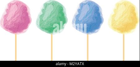vector colorful candy cotton set isolated on white background. collection of sweet fluffy sugar clouds, flat design style Stock Vector