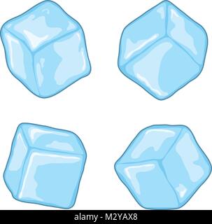 Translucent light blue ice cubes and many air bubbles floating in water ...