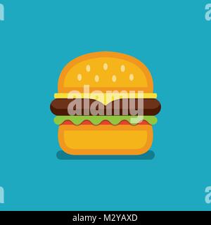 vector hamburger fast food icon. colorful cheeseburger symbol. sandwich with bread, cheese, beef, tomato and lettuce. flat graphic design of a burger, Stock Vector