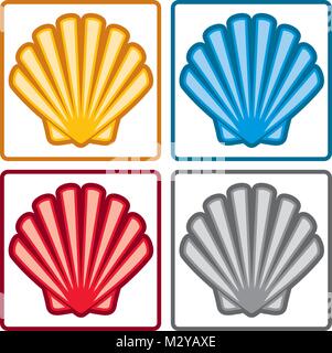 vector sea shell icons isolated on white background. yellow, red, blue and gray seashell symbols. colorful collection of ocean scallop animal pictogra Stock Vector