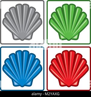 vector sea shell icons isolated on white background. yellow, red, blue and gray seashell symbols. colorful collection of ocean scallop animal pictogra Stock Vector