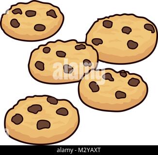 vector set of chocolate chip cookies isolated on white background. homemade biscuit choc cookie collection Stock Vector