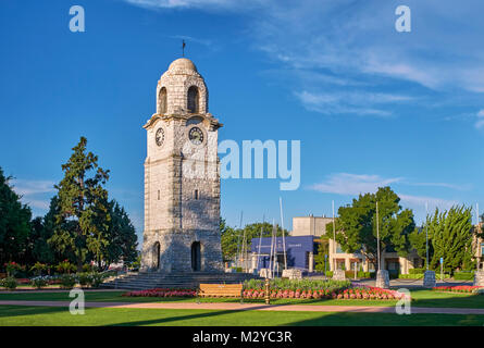 War Memorial clock tower in Seymour Square. Blenheim, Marlborough, New Zealand. Stock Photo