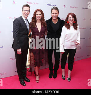 (from left to right) Sean Hayes, Debra Messing, Eric McCormack and Megan Mullally from the cast of Will & Grace, attend a photo call at BAFTA in London ahead of a special screening event for the forthcoming series of the show. Stock Photo