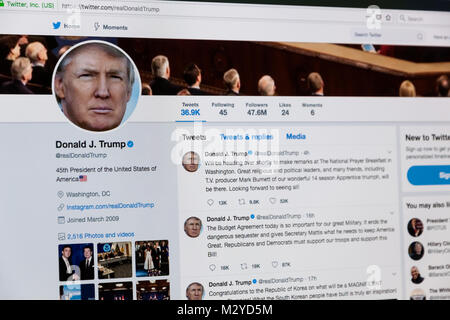 President Donald Trump's Twitter page. Stock Photo