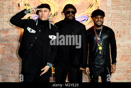 Taboo, Will.I.Am and Apl. De. Ap of the Black Eyed Peas attending The Black Panther European Premiere at The Eventim Apollo Hammersmith London. Stock Photo