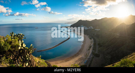 Panoramic view of beach las Teresitas with yellow sand. Location: Santa Cruz de Tenerife, Tenerife, Canary Islands. Stock Photo