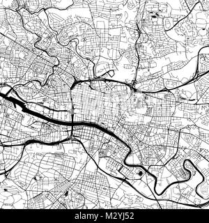 Glasgow Downtown Vector Map Monochrome Artprint, Outline Version for Infographic Background, Black Streets and Waterways Stock Vector