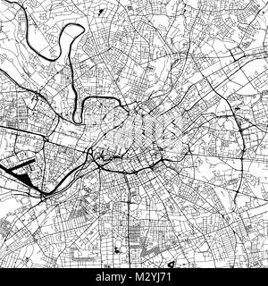 Manchester Downtown Vector Map Monochrome Artprint, Outline Version for Infographic Background, Black Streets and Waterways Stock Vector