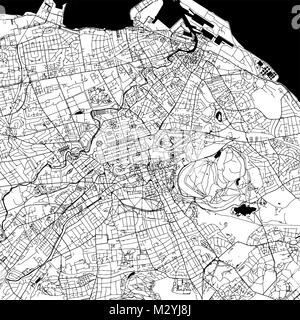 Edinburgh Downtown Vector Map Monochrome Artprint, Outline Version for Infographic Background, Black Streets and Waterways Stock Vector