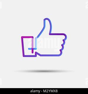 Hand like, thumb up, vote blended interlaced creative line icon. Trendy vector liquid 3d like icon, logo, sign or emblem over white background Stock Vector