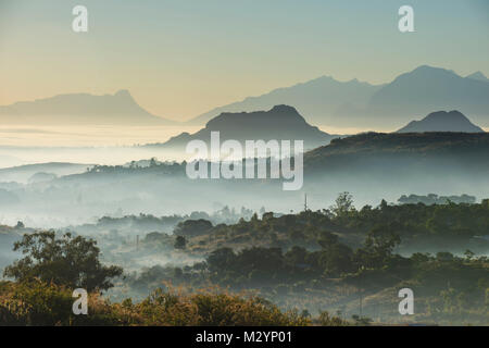 Sunrise and fog over the mountains surrounding Blantyre, Malawi, Africa Stock Photo