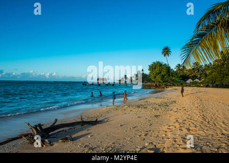 Sunset at the beach of Pigeon point, Tobago, Trinidad and Tobago, Caribbean Stock Photo