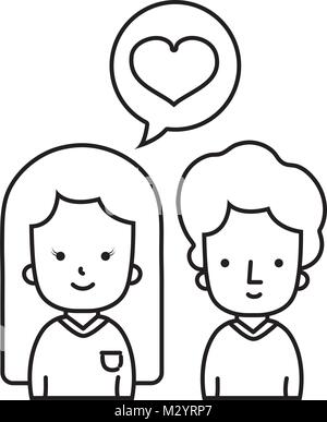 line couple together with heart inside chat bubble Stock Vector