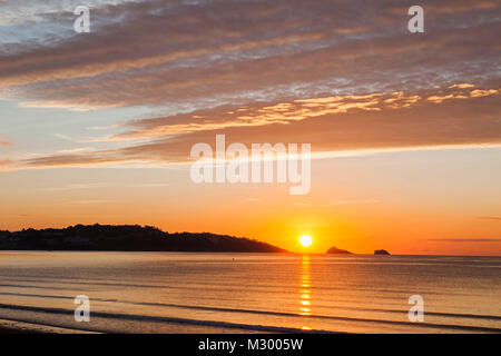 England, Devon, Torquay, Sunrise Over Torbay Stock Photo