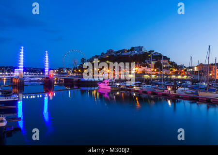 England, Devon, Torquay, Torquay Harbour Bridge and Town Skyline Stock Photo