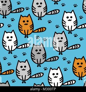 vector cartoon kittens. seamless pattern with cute funny kittens of various colors Stock Vector