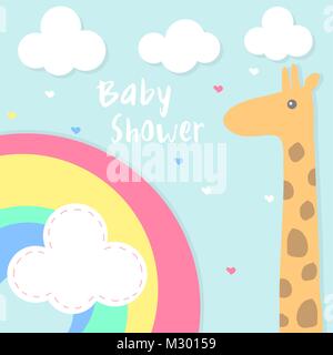 vector baby shower invitation card with rainbow and giraffe Stock Vector