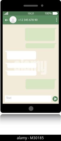 Modern smartphone with messenger window. Blank template. Social network, chatting and messaging concept. Vector. Stock Vector