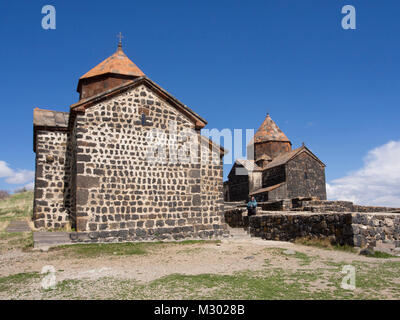 Sevanavank monastery on a peninsula in the Sevan lake in Armenia, a much visited tourist attraction with historical and religious importance Stock Photo
