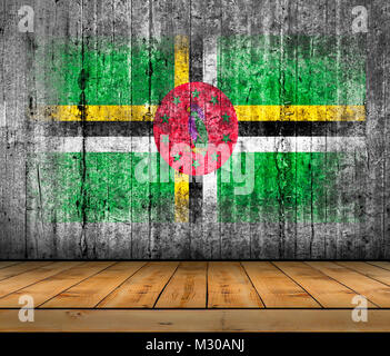 The national flag of Dominica is painted on uneven boards. Country ...