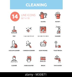 Cleaning - line design icons set Stock Vector