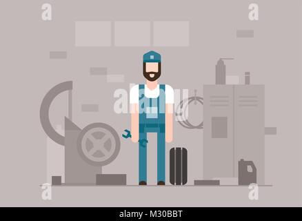 Motor mechanic at work - modern flat design style illustration Stock Vector