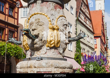 Germany, Bavaria, Romantic Road, Rothenburg ob der Tauber, Street Fountain Stock Photo