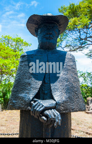 Damien statue in front of St joseph's church, island of Molokai, Hawaii Stock Photo