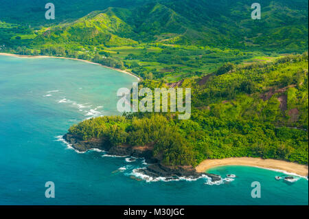Aerial of the north shore of the island of Kauai, Hawaii Stock Photo