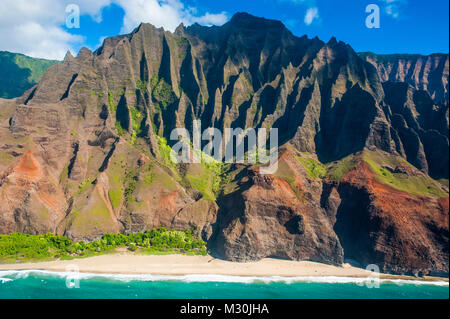 Aerial of the rugged Napali coast, Kauai, Hawaii Stock Photo