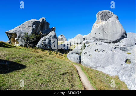 Limestone outcrops on Castle Hill, South Island, New Zealand Stock Photo