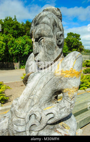 Giant wood carved statue in the Te Puia Maori Cultural Center, Roturura, North Island, New Zealand Stock Photo